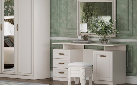 Туалетный стол с зеркалом и пуфом Оливия